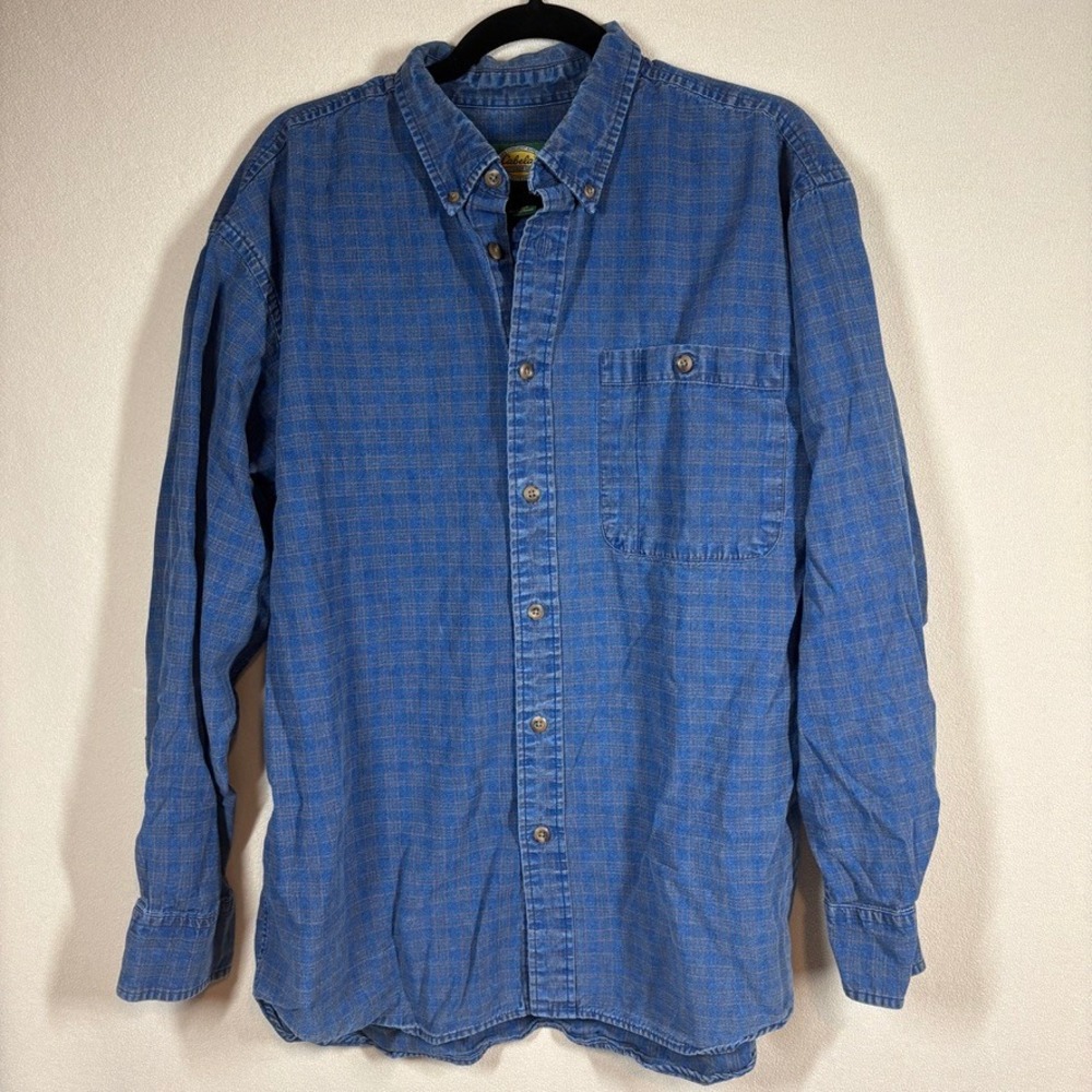 Cabelas Mens Button Down Shirt L Blue Plaid Gorpcore‎ Outdoor Granola Country
